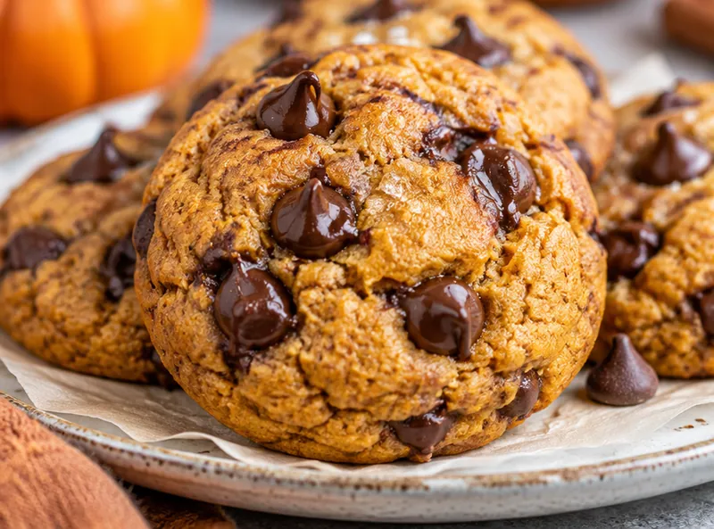 Soft Pumpkin Chocolate Chip Cookies, ready to serve