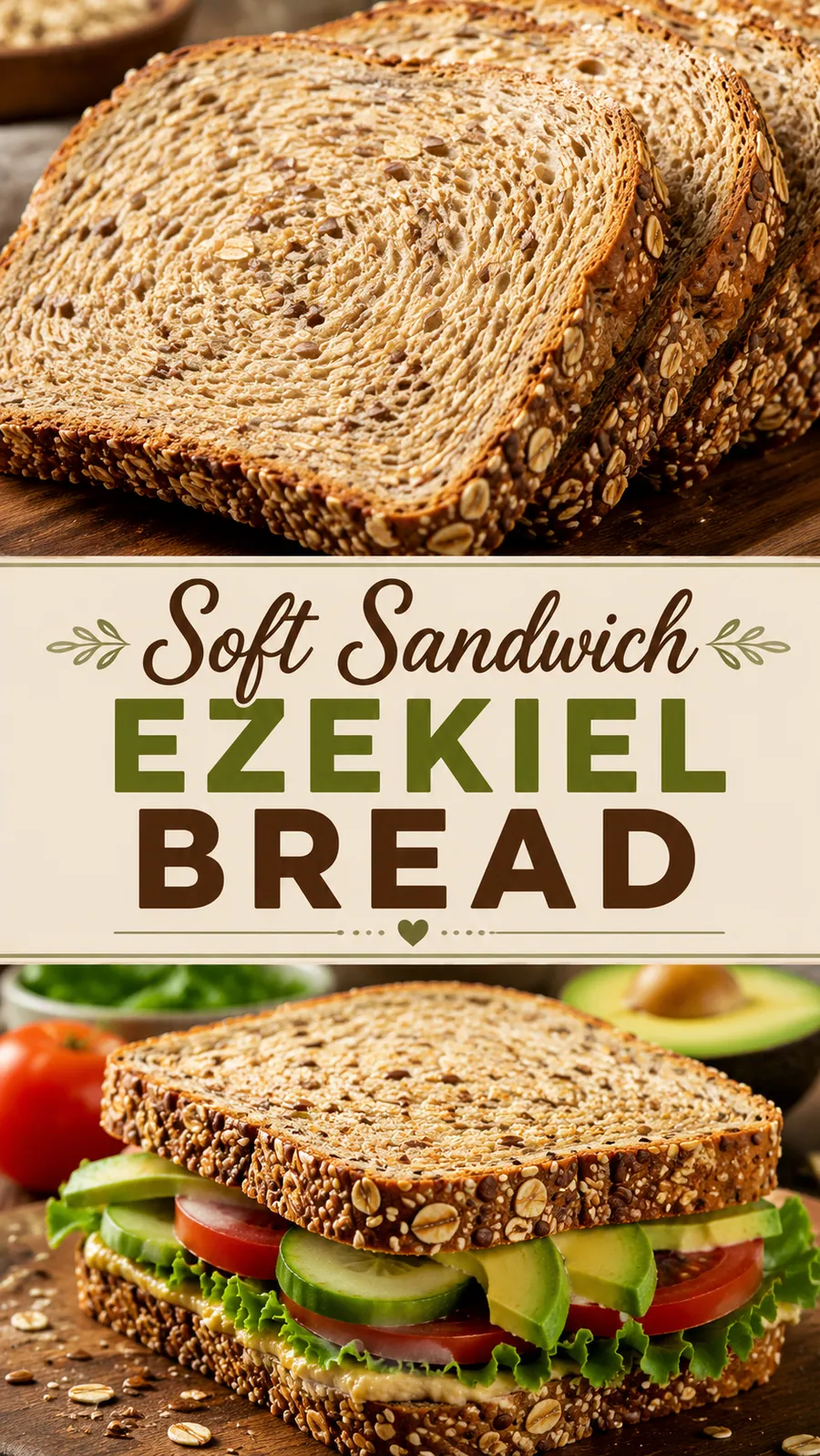 Pinterest image for Soft Sandwich Ezekiel Bread, with two photos of the recipe