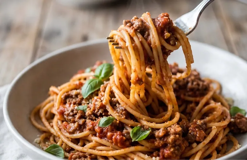 Spaghetti Recipe with Ground Beef, ready to serve