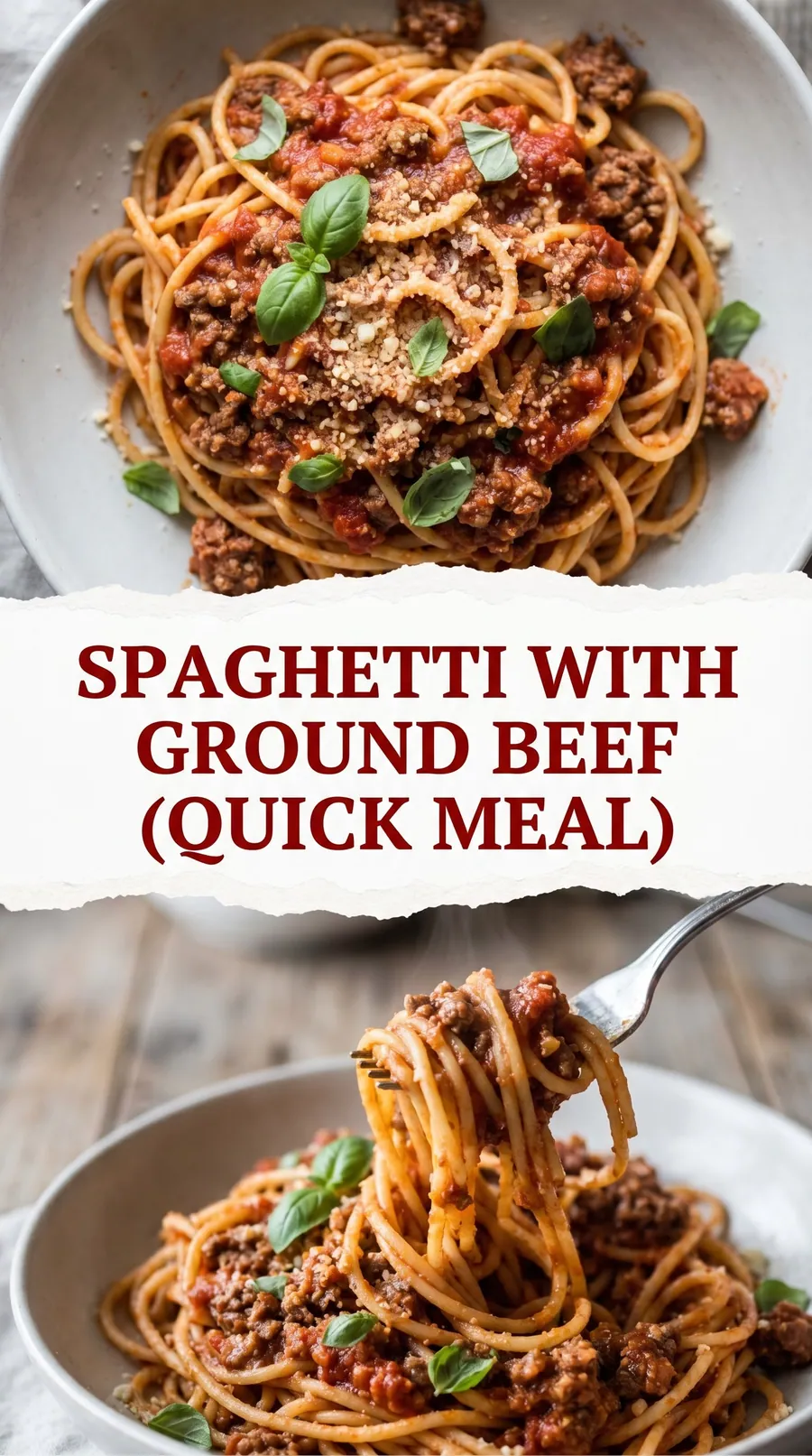 Pinterest image for Spaghetti Recipe With Ground Beef Recipe, with two photos of the recipe