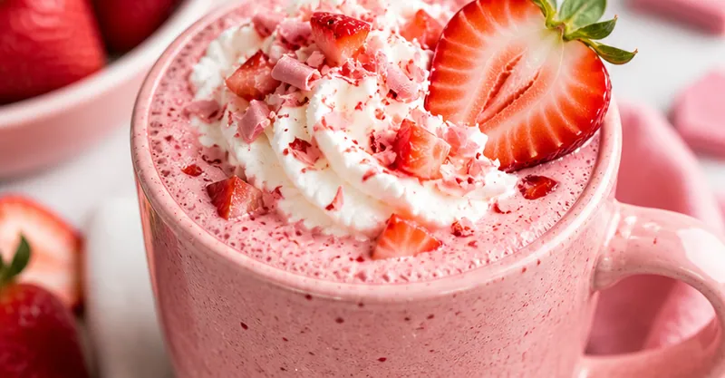 Pink Strawberry Hot Chocolate, ready to serve