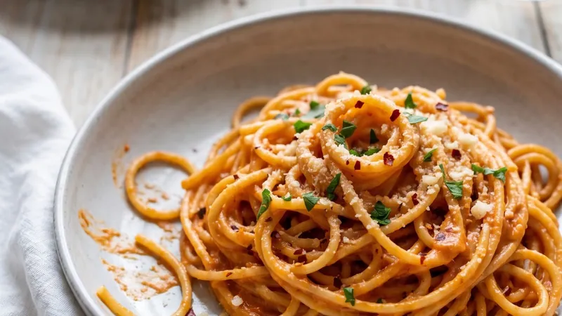 Spicy Creamy Spaghetti with Chili Flakes and Cream