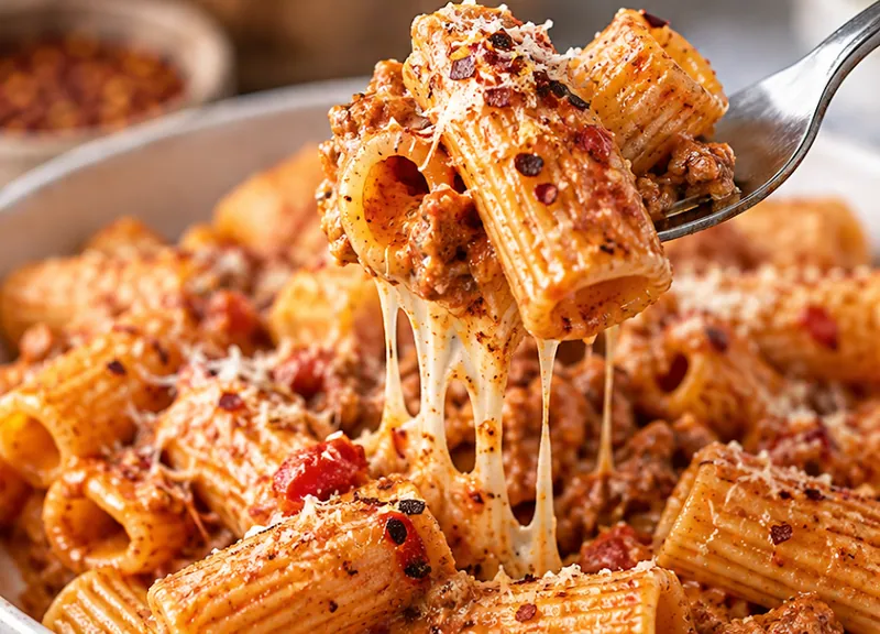 Spicy Rigatoni Pasta, ready to serve