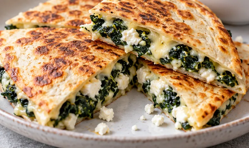 Spinach and Feta Quesadillas, ready to serve