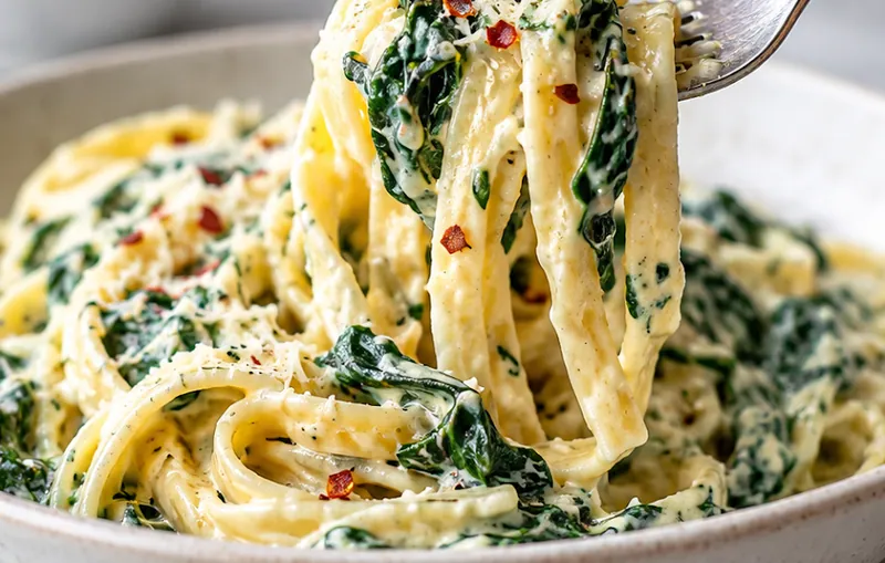 Creamy Spinach Pasta, ready to serve