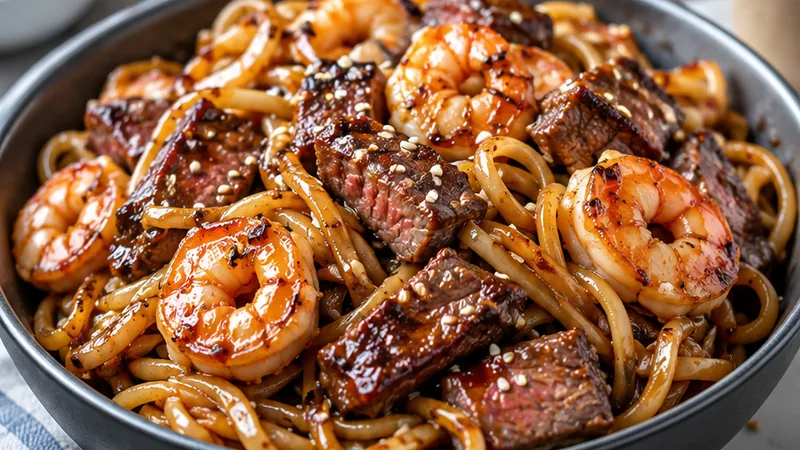 Steak and Shrimp Teriyaki Noodles