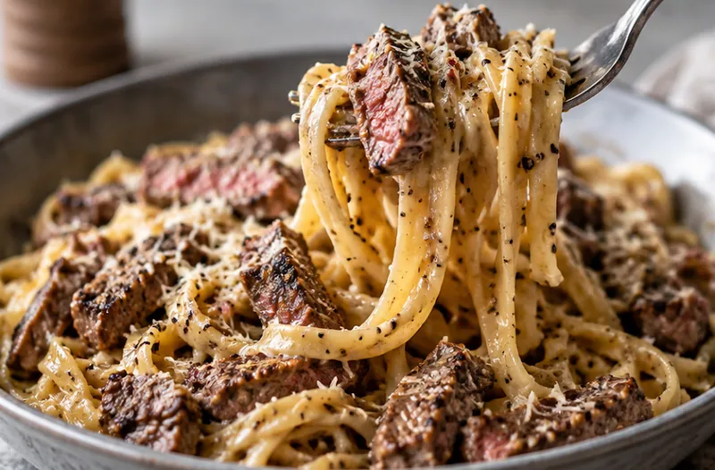 Steak Pasta Recipe, ready to serve