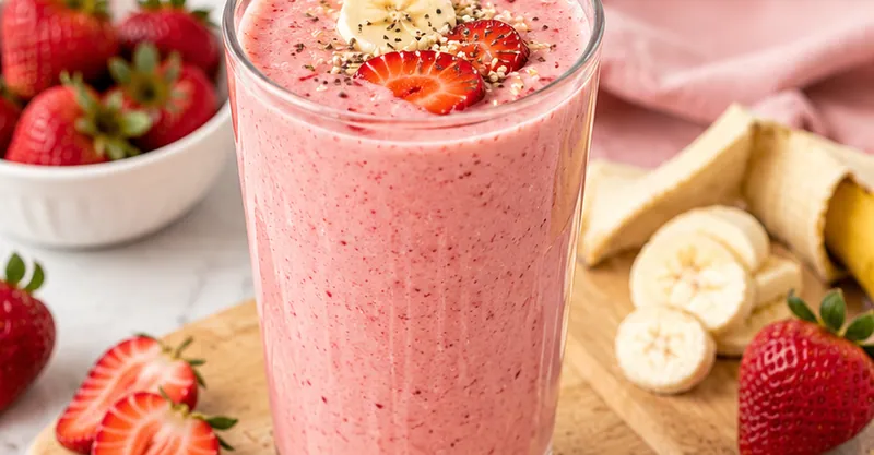 Strawberry Banana Protein Smoothie, ready to serve