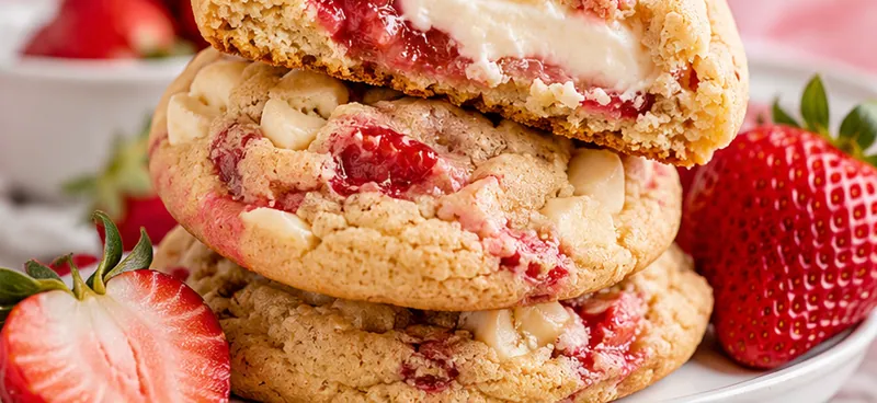 Strawberry Cheesecake Stuffed Cookies, ready to serve