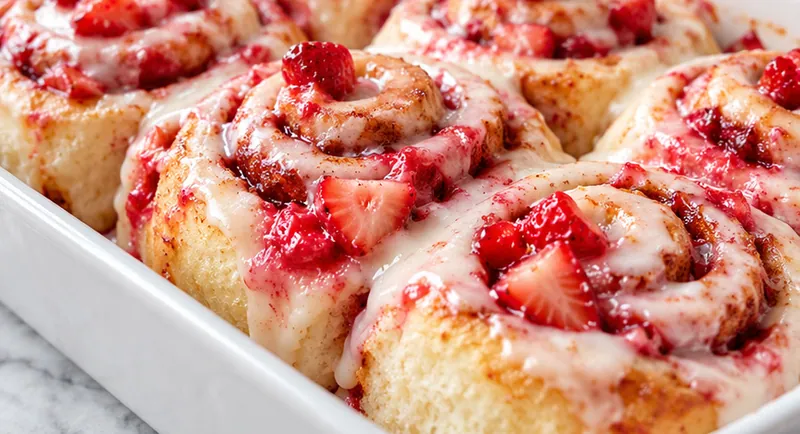 Strawberry Cinnamon Rolls, ready to serve