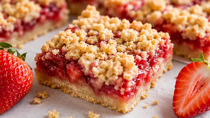 Strawberry Crumble Bars (Buttery & Crispy), ready to serve