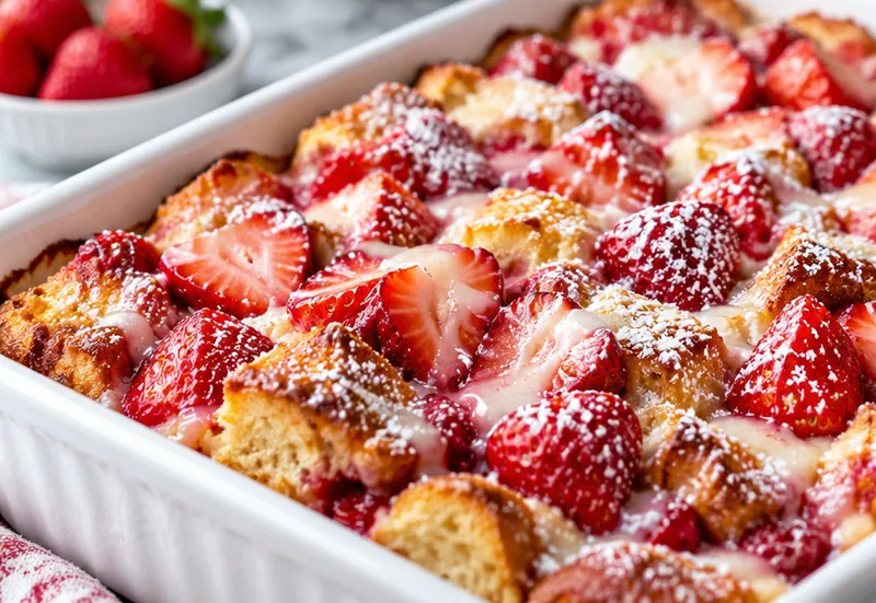 Strawberry French Toast Bake, ready to serve