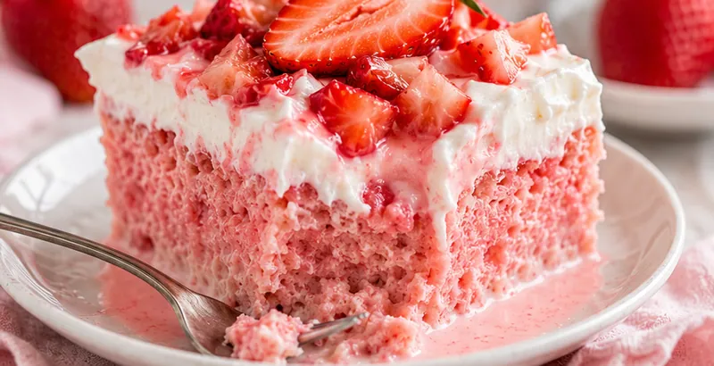 Strawberry Milk Tres Leches Cake, ready to serve