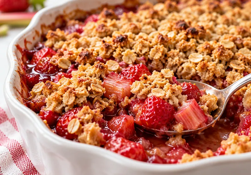 Strawberry Rhubarb Crisp, ready to serve
