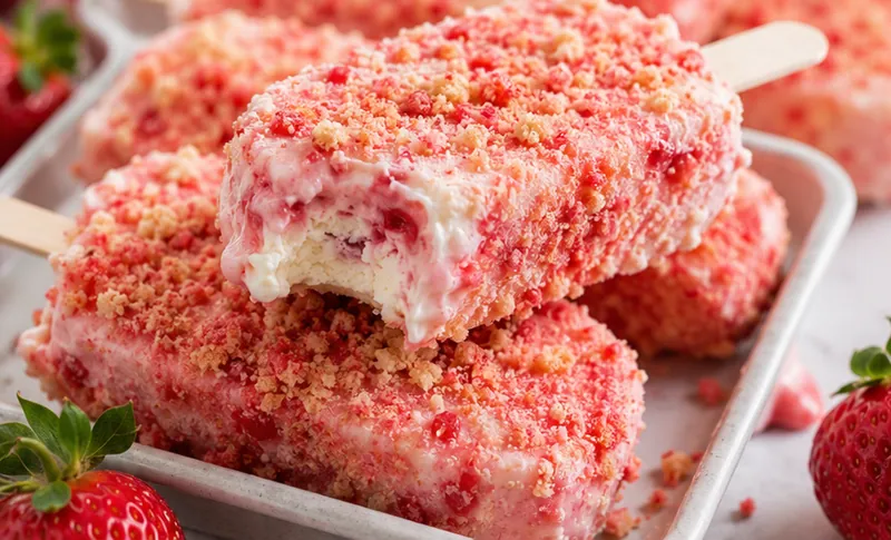 Strawberry Shortcake Ice Cream Bars, ready to serve