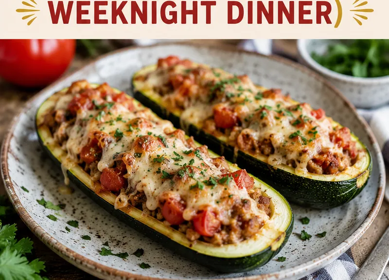Stuffed Zucchini Boats, ready to serve