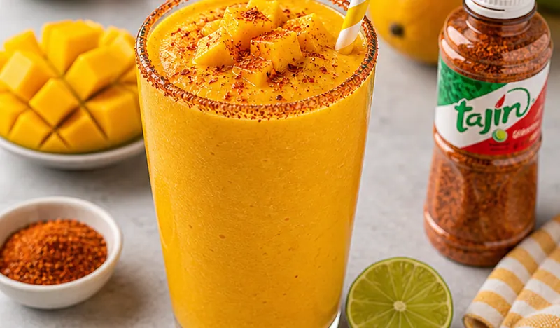 Spicy Mango Tajín Smoothie, ready to serve