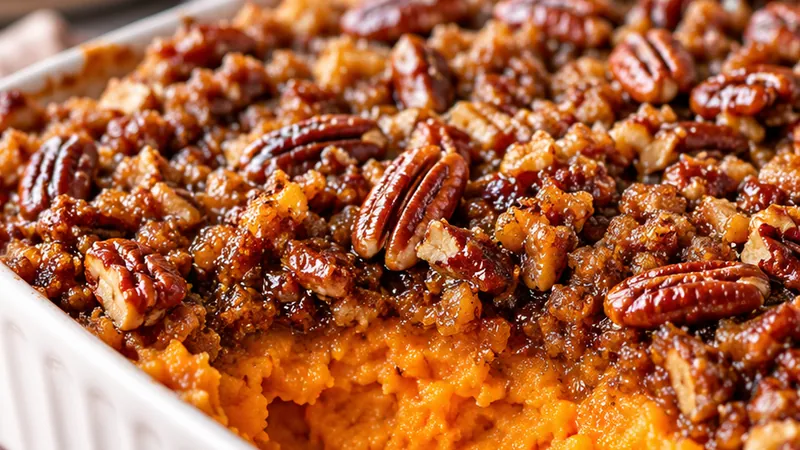 Sweet Potato Casserole with Pecan Topping