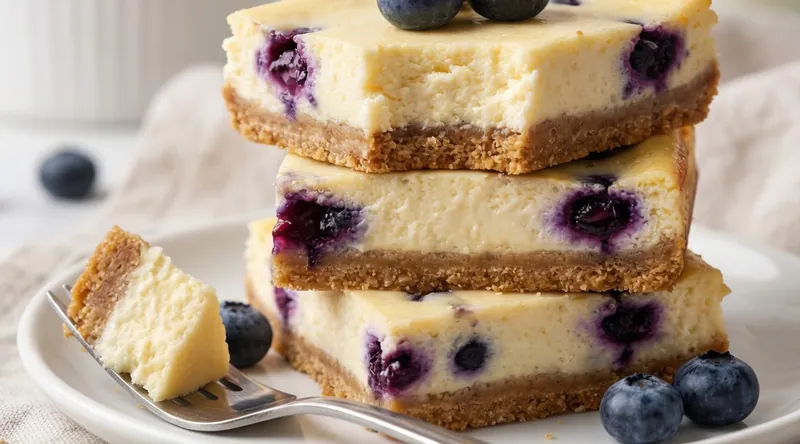 Blueberry Cheesecake Bars, ready to serve