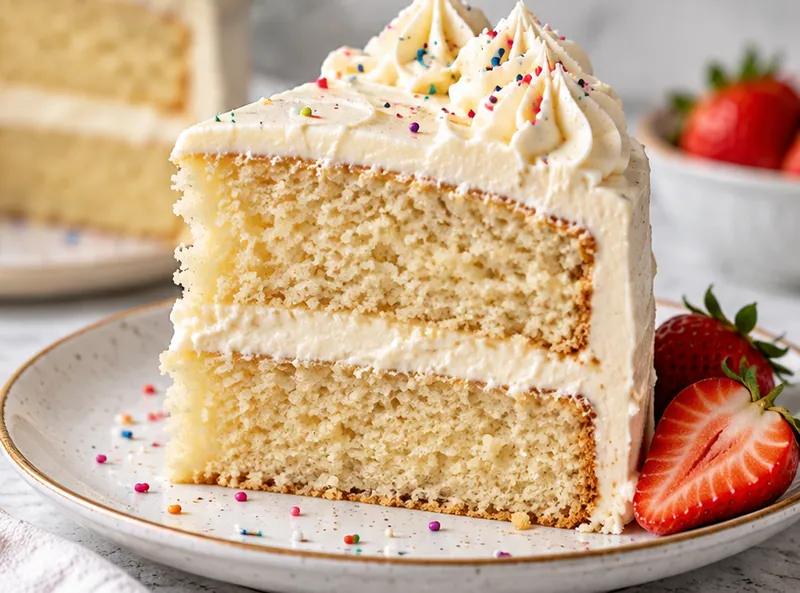 The Best Vegan Vanilla Cake Recipe, ready to serve