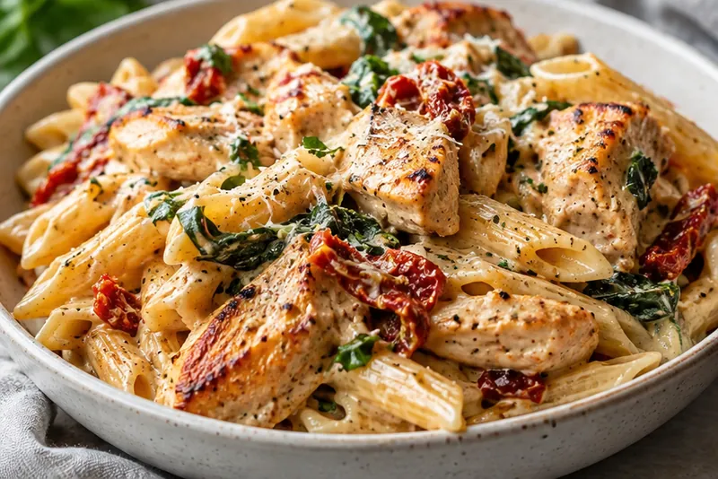 Tuscan Chicken Pasta Recipe, ready to serve