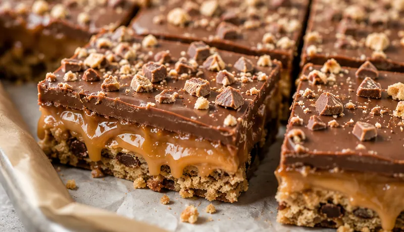 Twix Cookie Bars Recipe, ready to serve