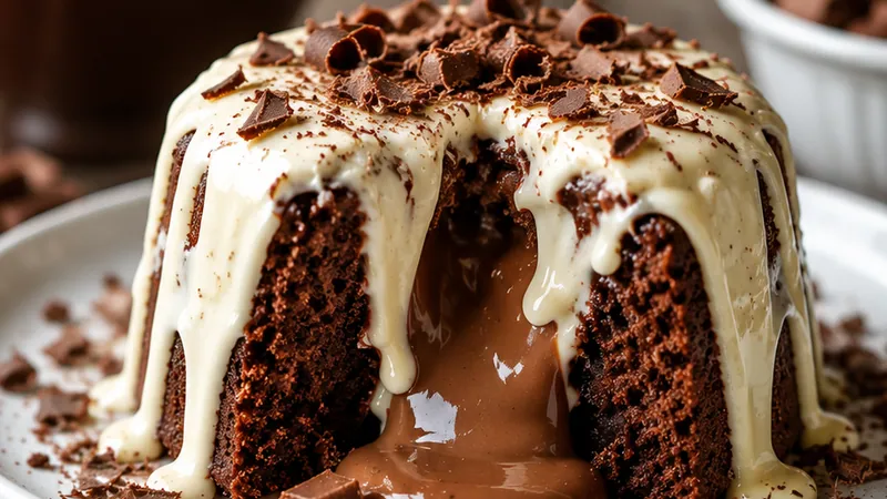 Volcano Cake with Milk Chocolate Filling and White Chocolate Covering