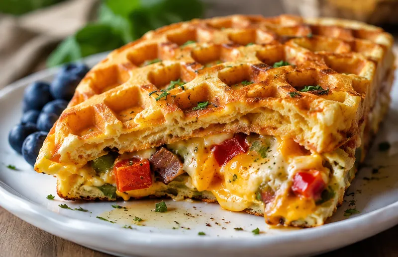 Waffle Iron Omelette, ready to serve