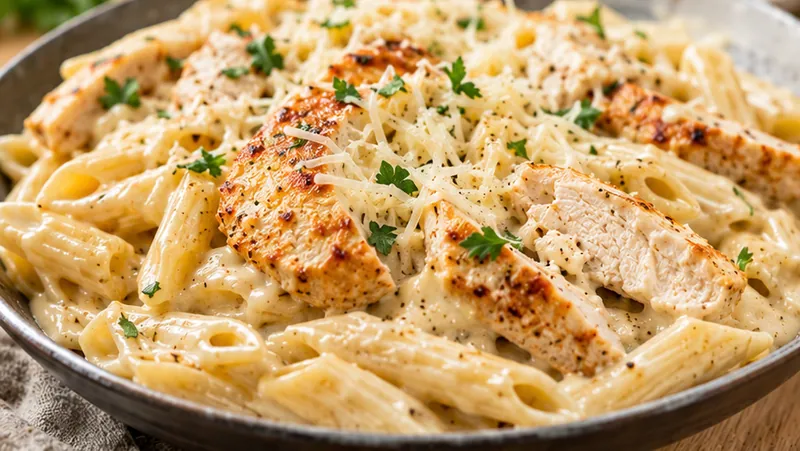White Cheddar Chicken Pasta, ready to serve