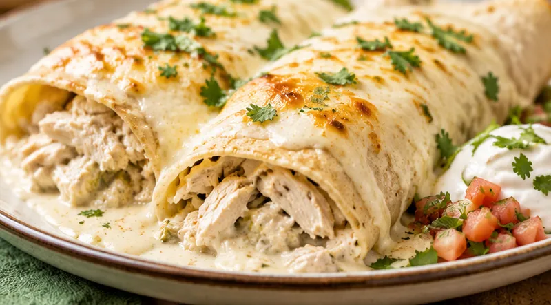 White Chicken Enchiladas Recipe, ready to serve