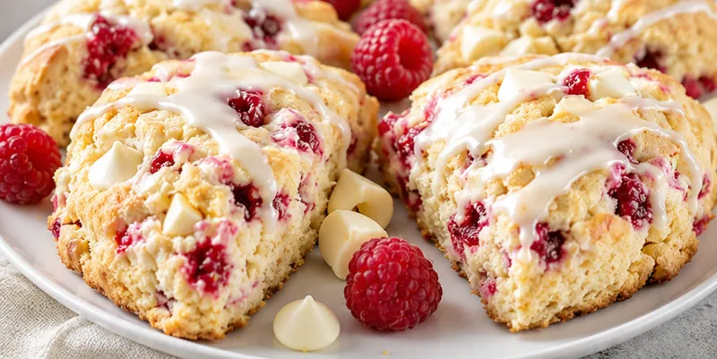 White Chocolate Raspberry Scones, ready to serve