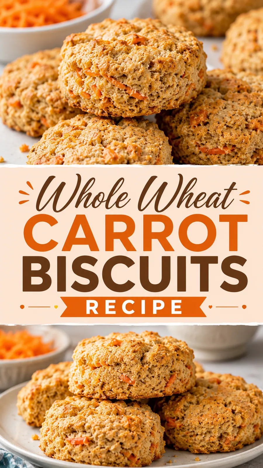 Pinterest image for Whole Wheat Carrot Biscuits Recipe, with two photos of the recipe