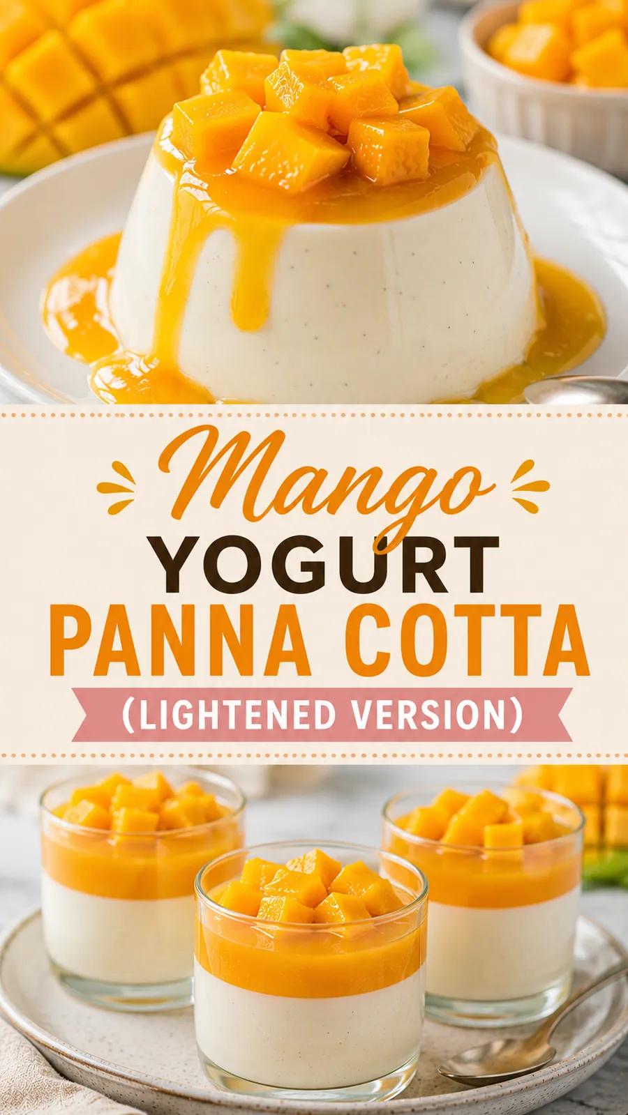 Pinterest image for Yogurt Panna Cotta With Fresh Fruit Compote, with two photos of the recipe